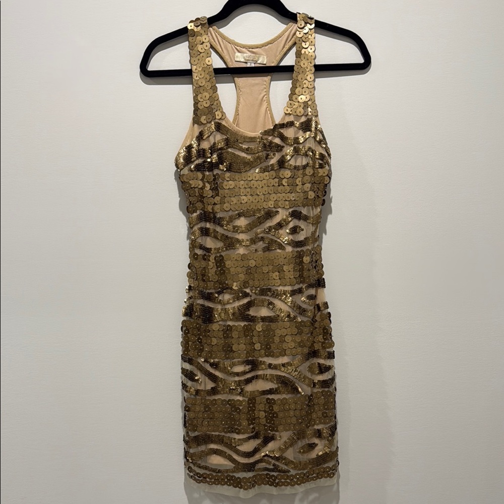 Aidan Mattox Bronze/Gold Sequin Halter Mini Dress